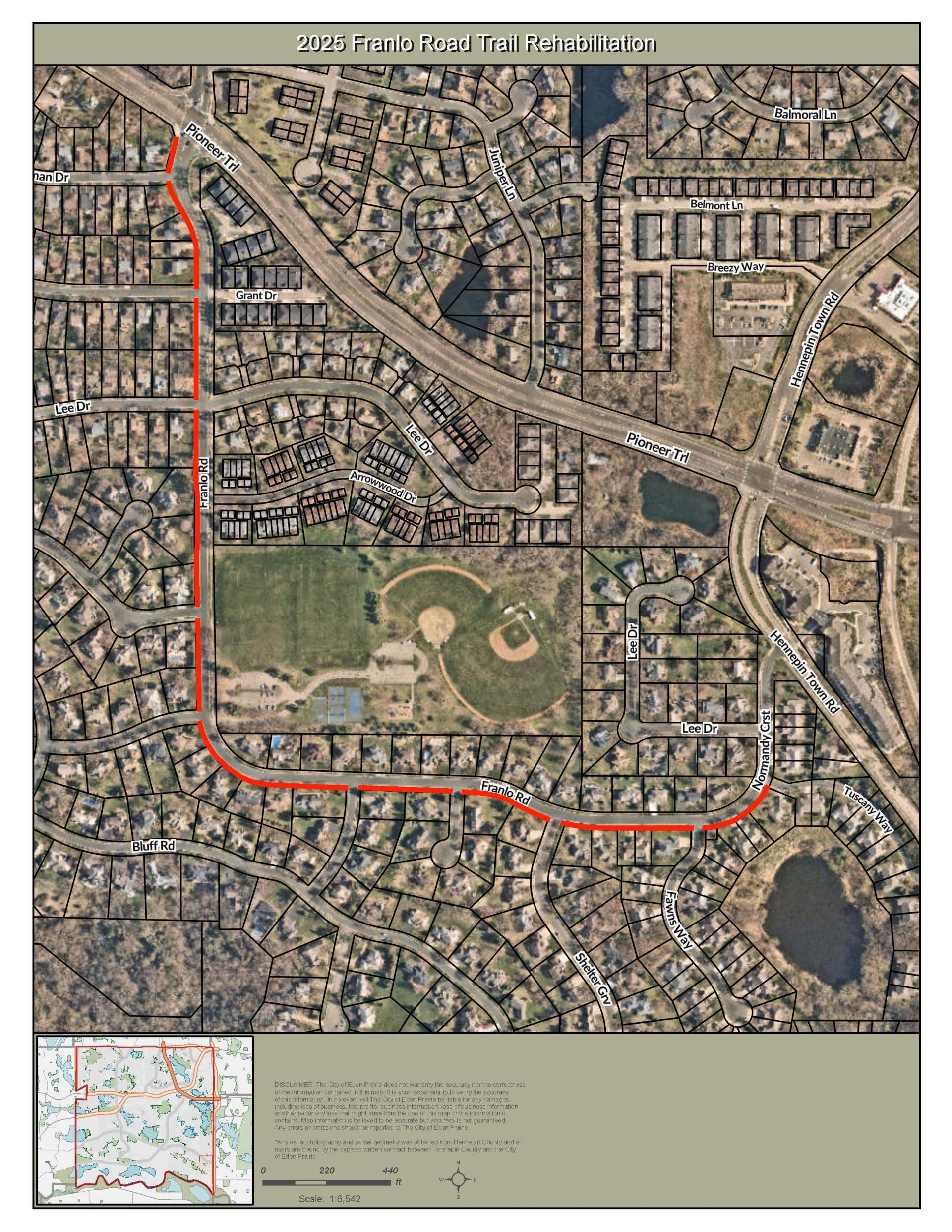 map of 2025 Franlo Road Trail Rehabilitation project