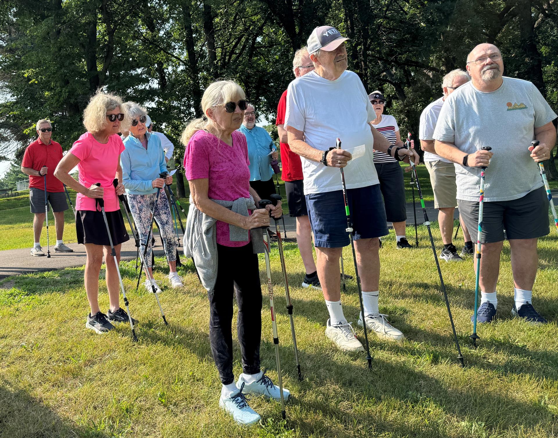 Group of Parkinson's Program participants during a Nordic Walking fitness class