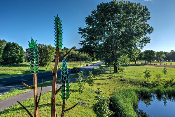 image of fox sedge sculpture on Preserve Blvd