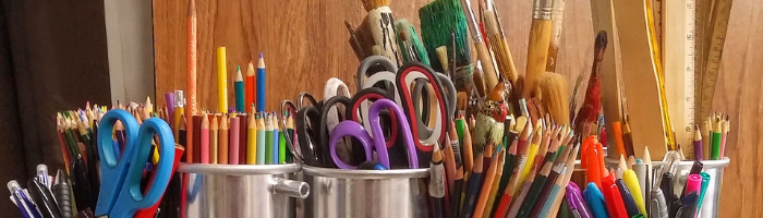 Jars of arts supplies